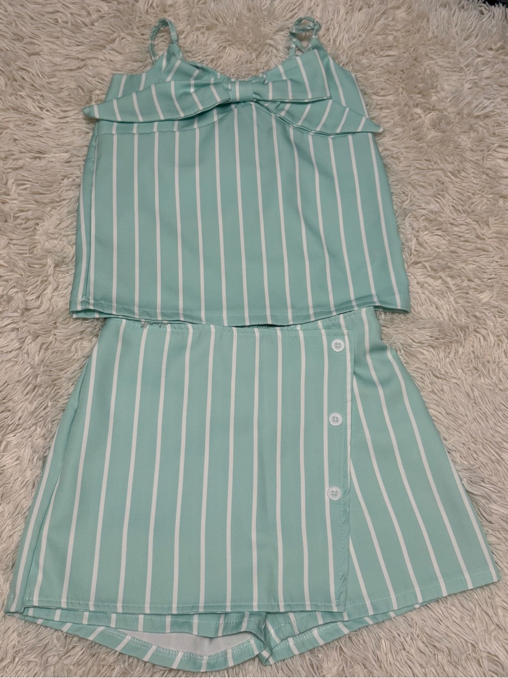 Girls Mint Green Striped Matching Set with Bow - Sparkle in Pink Boutique